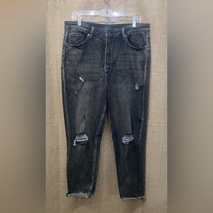 Women's Distressed Black Straight Leg Jeans